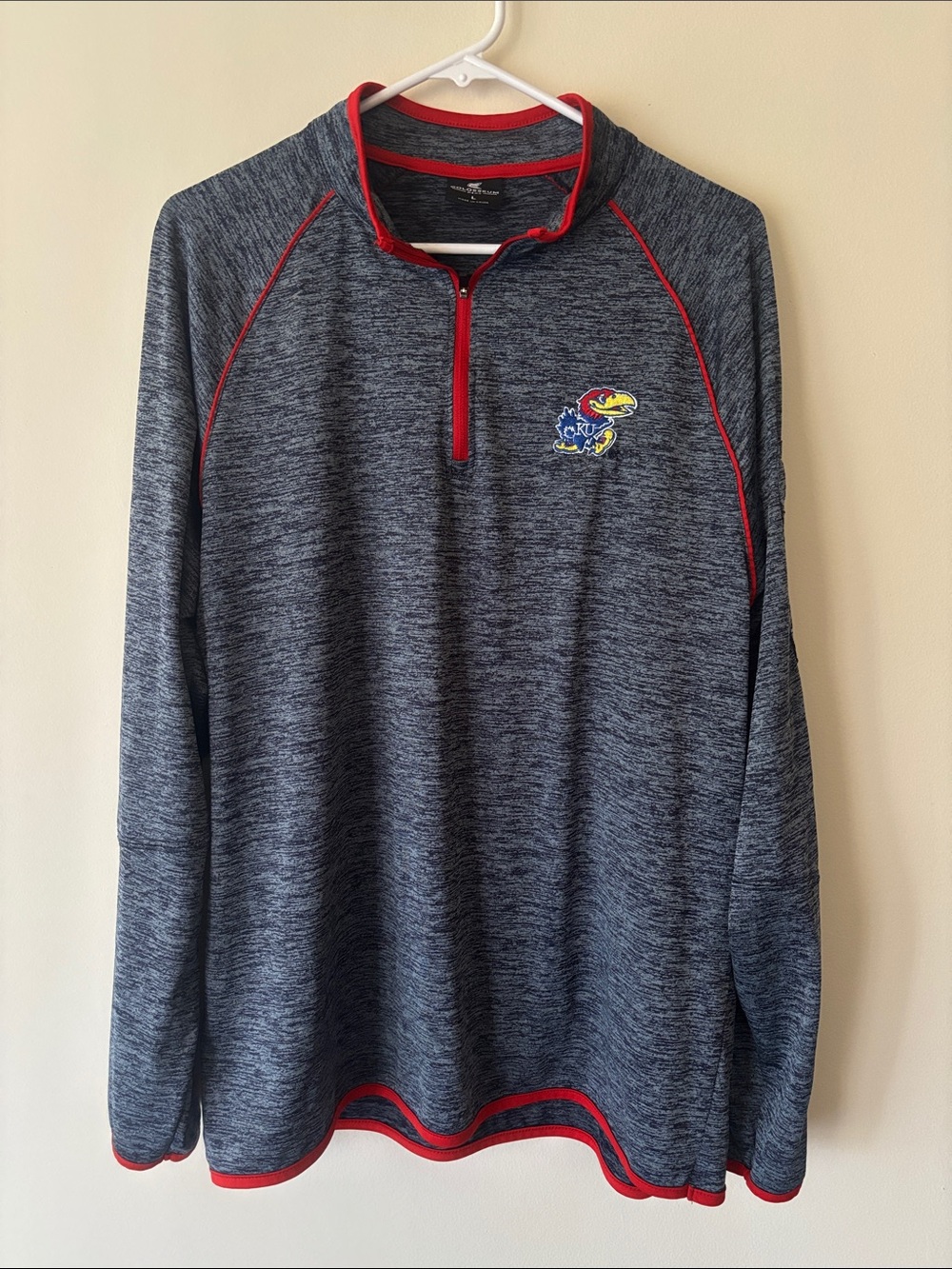 Kansas Jayhawks Men's Gray Heather Quarter-Zip Pullover with Red Trim
